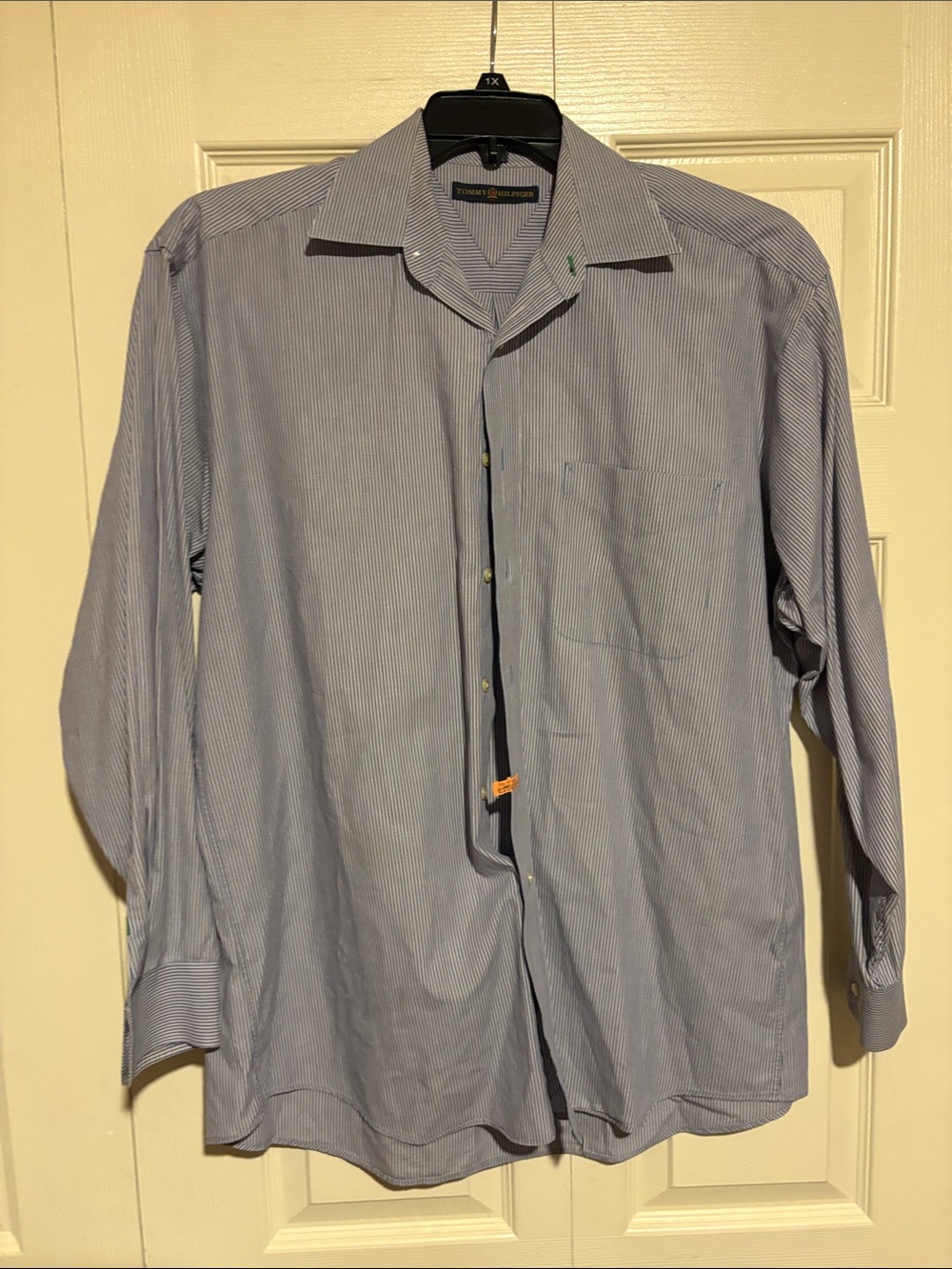 Vintage Tommy Hilfiger Light Blue Micro-Stripe Long Sleeve Dress Shirt